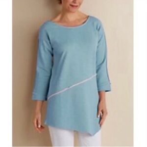 Soft Surroundings Edgy Pullover Blue Tunic Sweater